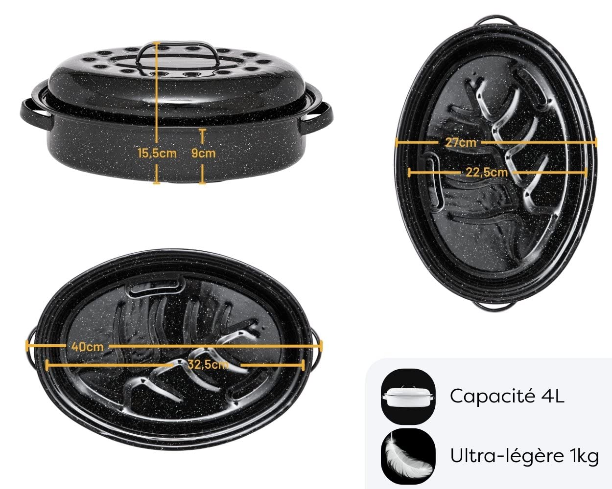 GRANITEWARE - Cocotte Roaster en acier émaillé – Format moyen - grille inox + livre de recette