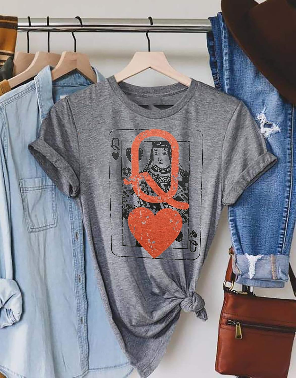 Q of Hearts T-Shirt Women Vintage Country Music Graphic Tee Casual Letters Print Short Sleeve Tops - Image 5