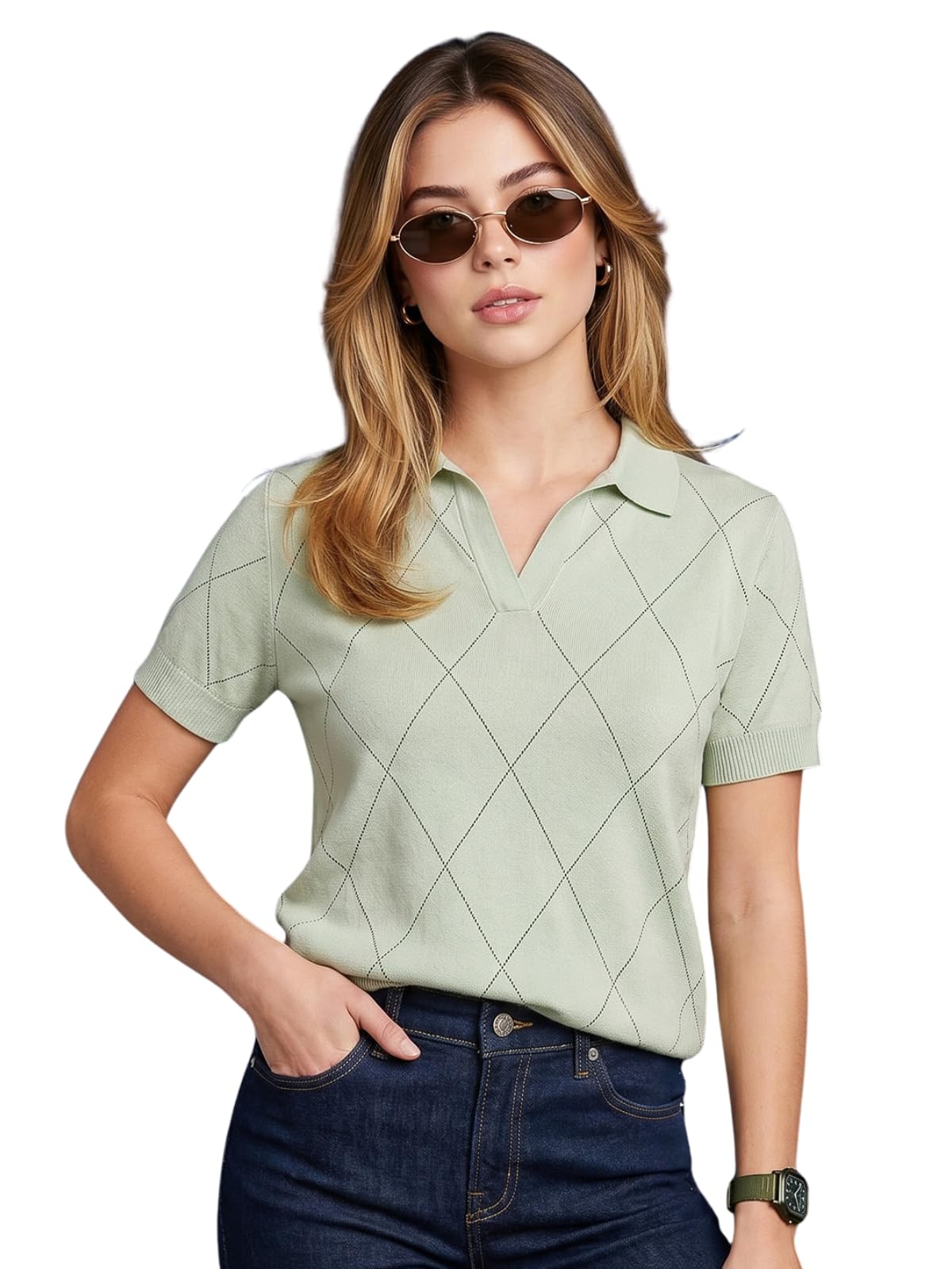 juneberry Women’s Flatknit Solid Half Sleeve Polo T-Shirt with Collared Neck, Casual Style for Office, Travel, (Sizes S to 2XL)-picture-19