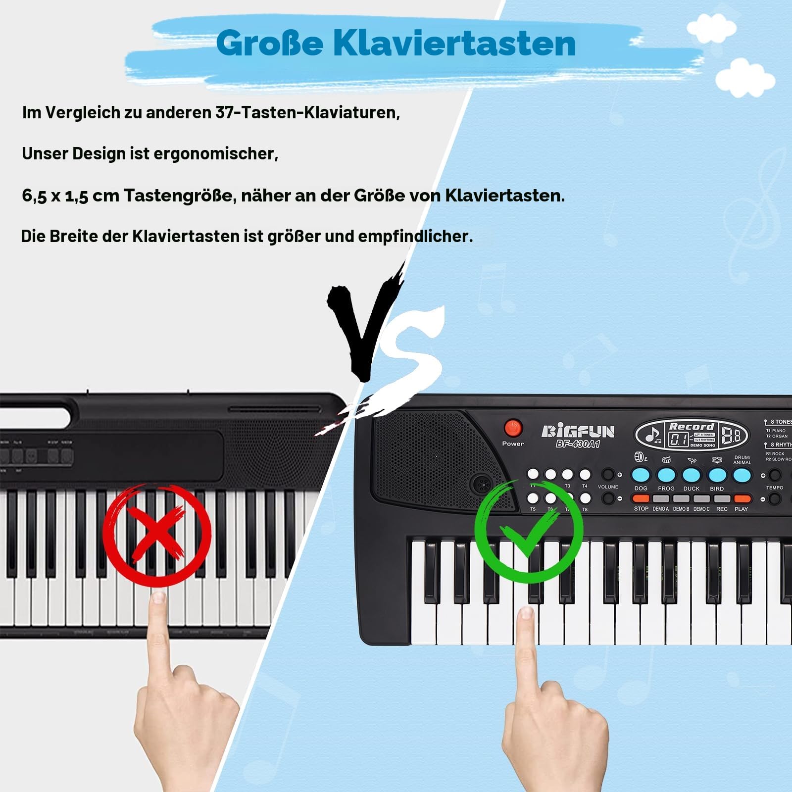 Kinder Keyboard Klavier mit Mikrofon, 37 Tasten Tragbar Musikalisches Elektronische Klavier Keyboard, Bildung Weihnachten Geburtstag Geschenk Spielzeug für 3 4 5 6 7 8 Jährige Mädchen Jungen Anfänger