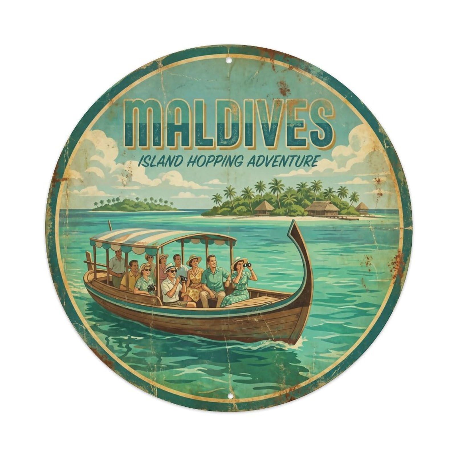Odgynaw 8X8inch(20X20cm) Maldives Dhoni Boat Island Cruise Sailing Journey Metal Tin Sign