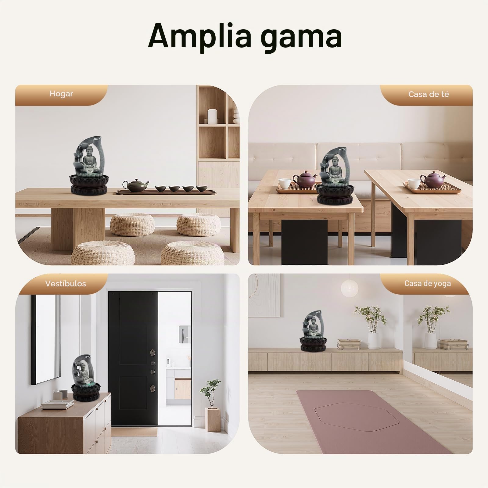 Fuente de interior de Buda, fuente de habitación con luces LED, decoración de Buda, Feng Shui, decoración de salón, fuente de mesa interior, fuente de mesa con Buda y loto.