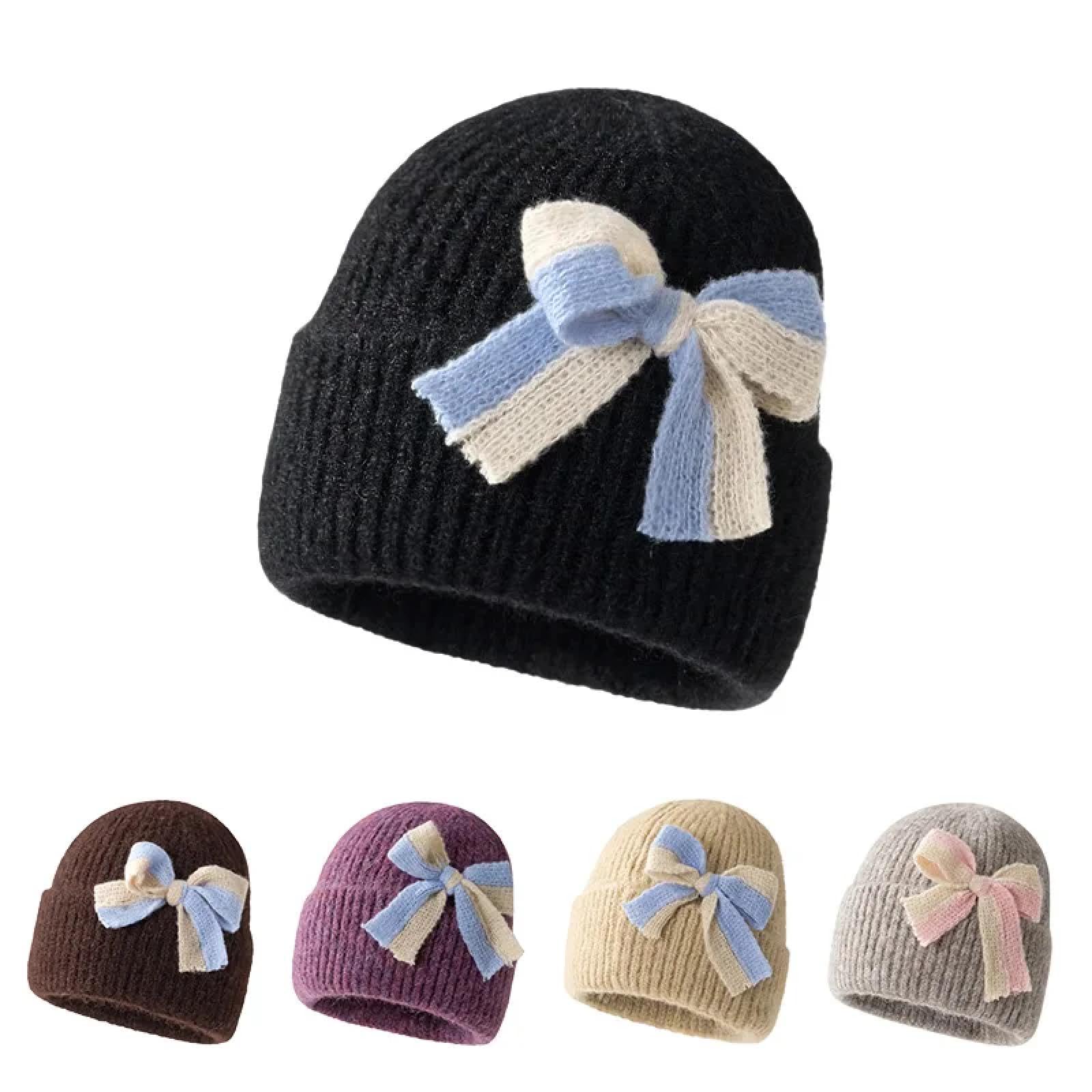 Czapki Czapki Skullies Czapki Beanie Bow Hat dla kobiet Słodkie Dzianinowe Czapki Skullies Koreańskie Czapki Ochronne Uszy Jesień Zima Ciepła Pogrubiona Czapka Pulower