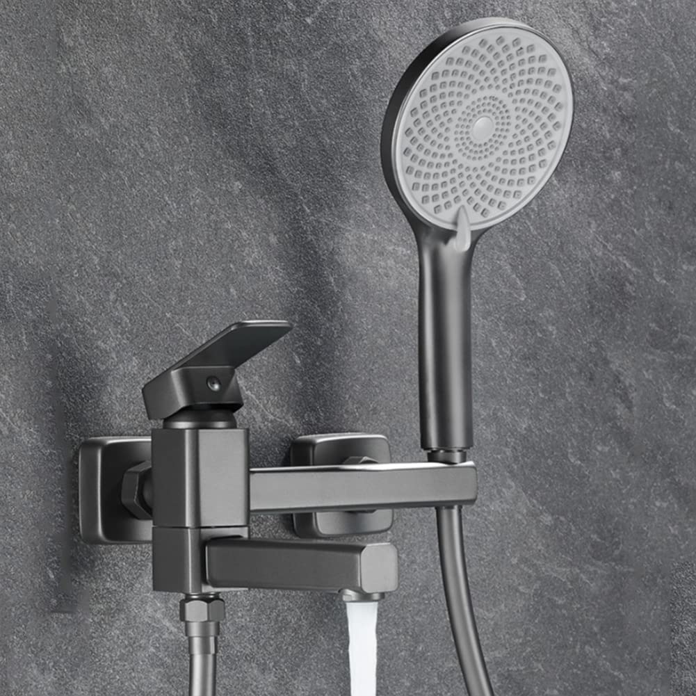 JYBNBBE Bath Shower Mixer Tap Wall Mounted Faucet, Brass Single Lever Bathroom Tub Faucet with 3 Mode Handshower and 1.5m Shower Hose (B A)