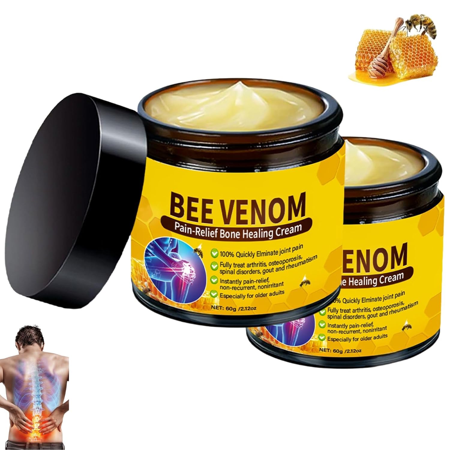 Product image of Bee Venom Joint Comfort Cream - Natural Support for Stiffness & Active Lifestyles - Fast-Absorbing Formula (2.12oz, Pack of 2)