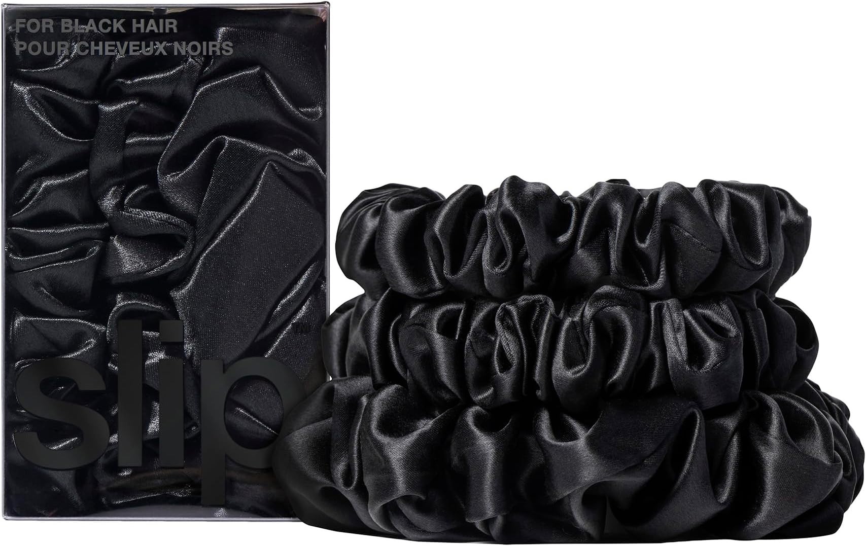 Slip Pure Silk Assorted Black Scrunchies - Back to Basics - 100% Mulberry Slipsilk, Anti-Crease, Gentle on Hair, Prevents Breakage - Stylish & Durable (3 Scrunchies)