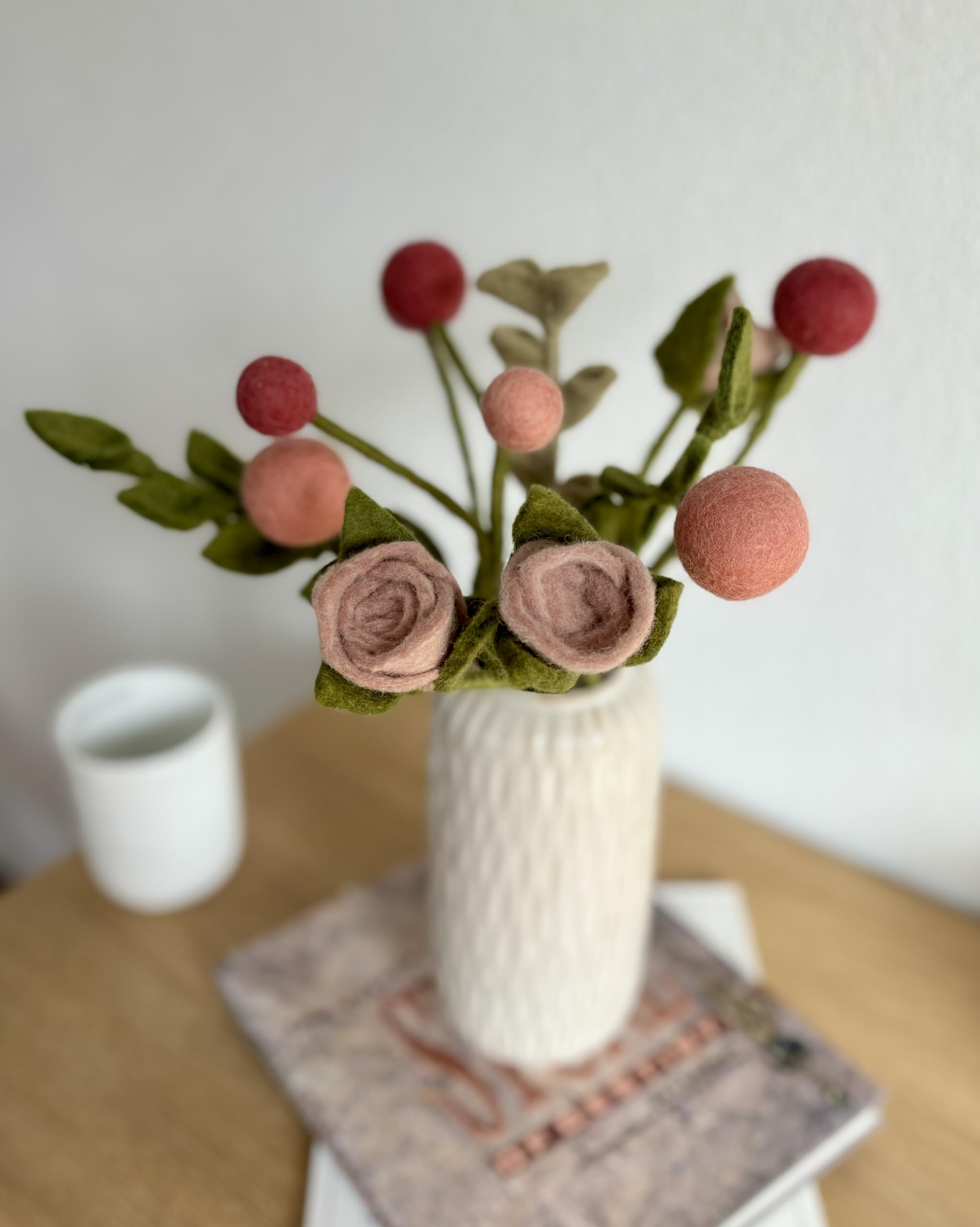 Én Gry & Sif - Filzblumen Strauß Blumen aus Filz - Blumenstrauß - Fair Trade - handgemacht (Rosenrot)
