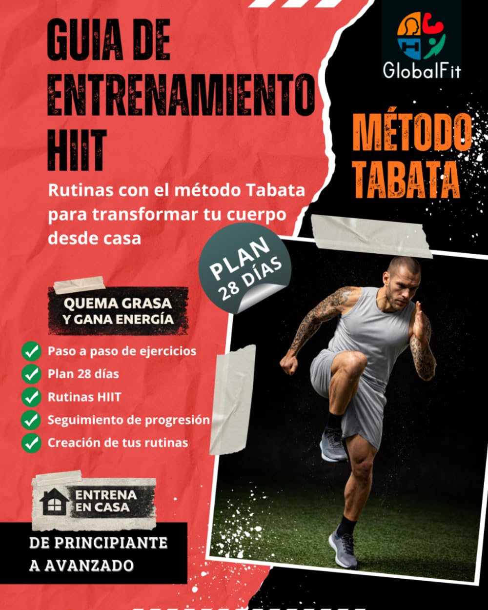 Libro de entrenamiento HIIT con método TABATA: Entrenamiento en casa con método Tabata: sesiones desde 4 minutos que se adaptan a tu nivel para perder ... paso a paso. Quema grasa sin equipos