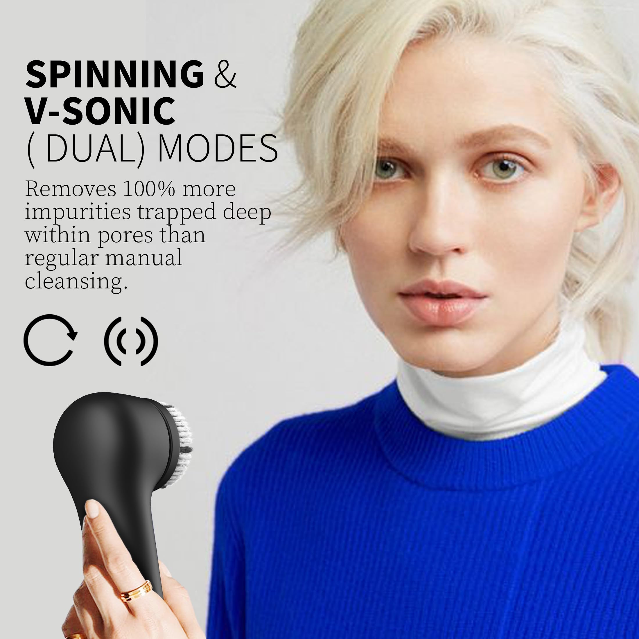Face Scrubber, NågraCoola 3.0 Facial Cleansing Brush, Waterproof & Rechargeable Face Scrub Brush for Men&Women, Electric Facial Exfoliator with 3 Brushes, 3 Intensities, 2 Action Modes - Black