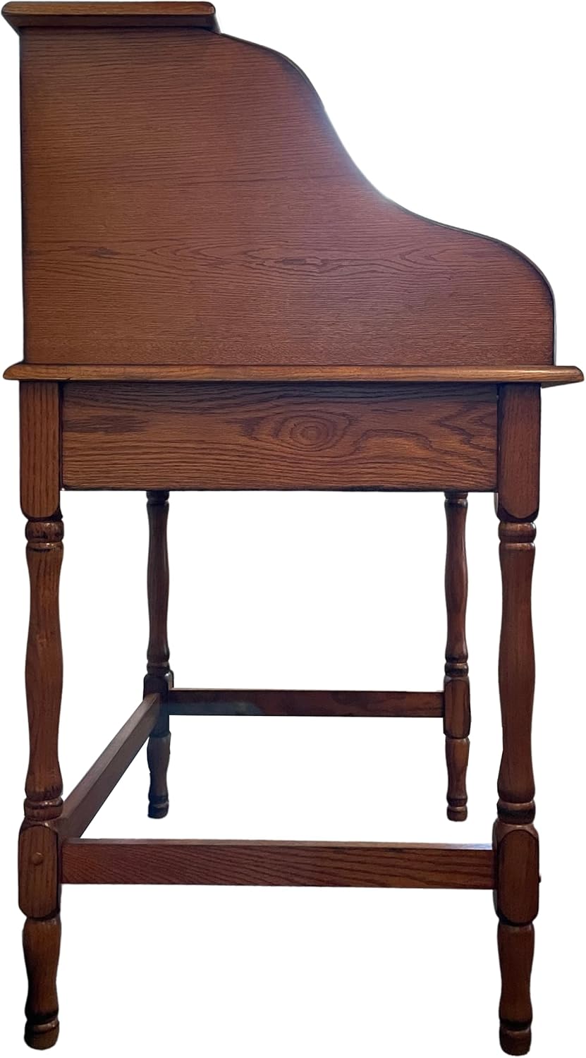 Mini Roll Top Desk Solid Oak Wood 32x24x44 Burnished Walnut Finish Small Desk for Home Office, Kitchen, Bedroom, Living Room, or Den