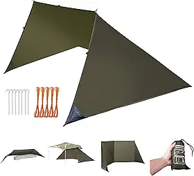 Onewind Barraca de sobrevivência, equipamento de sobrevivência ultraleve para emergência, à prova de chuva, abrigo de emergência, lona de sobrevivência, mosca de chuva com estacas e guilina para caminhadas, mochilão, sobrevivência e artesanato