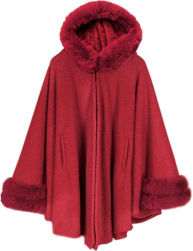 ZLYC Dames Winter Gekapte Poncho Cape Faux Fur Warm Vest Trui Mantel, Koffie, One size