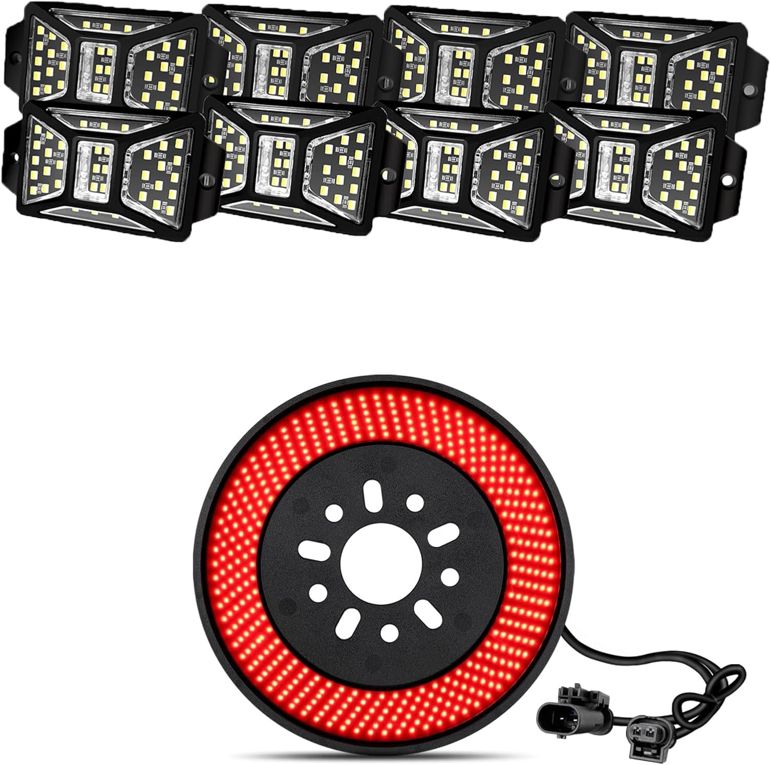 8 Pods Pure White Rock Lights and Spare Tire Brake Light for 2018-2025 Jeep Wrangler JL