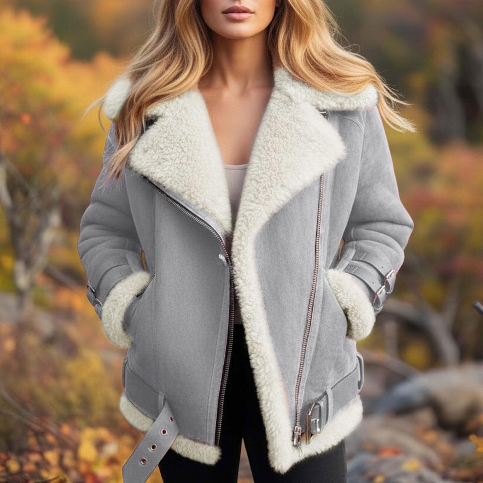 Generisch Chaqueta de ante sintético con forro polar y cuello de cordero, abrigo cálido de invierno, ropa exterior suave para clima frío