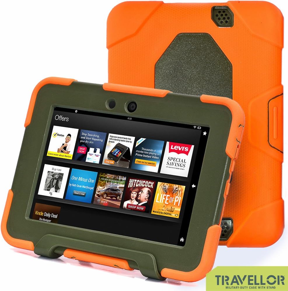 New Hot Item Kindle Fire HD 7”Cover Case Slim Fit Silicone Plastic Dual Protective Back Cover Kid Proof Case Standing Case for Amazon Kindle Fire HD 7 Inch(will Only Fit Kindle Fire HD 7”Previous Generation)-multiple Color Options (Orange/Olive)