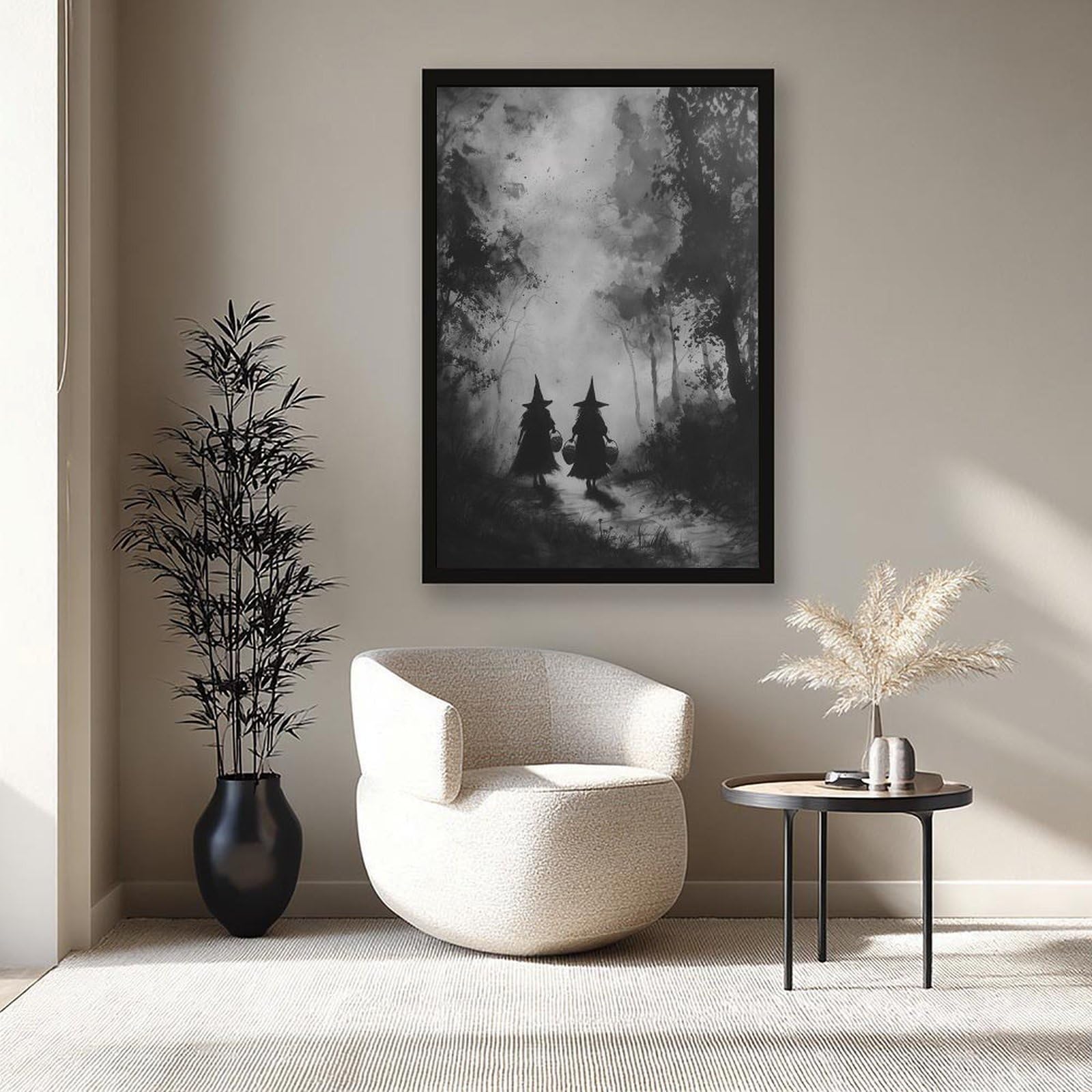 Poster sur toile représentant deux silhouettes de sorcières - Décoration pour chambre à coucher, bureau, chambre - Cadeau - 40,6 x 61 cm (L x l)