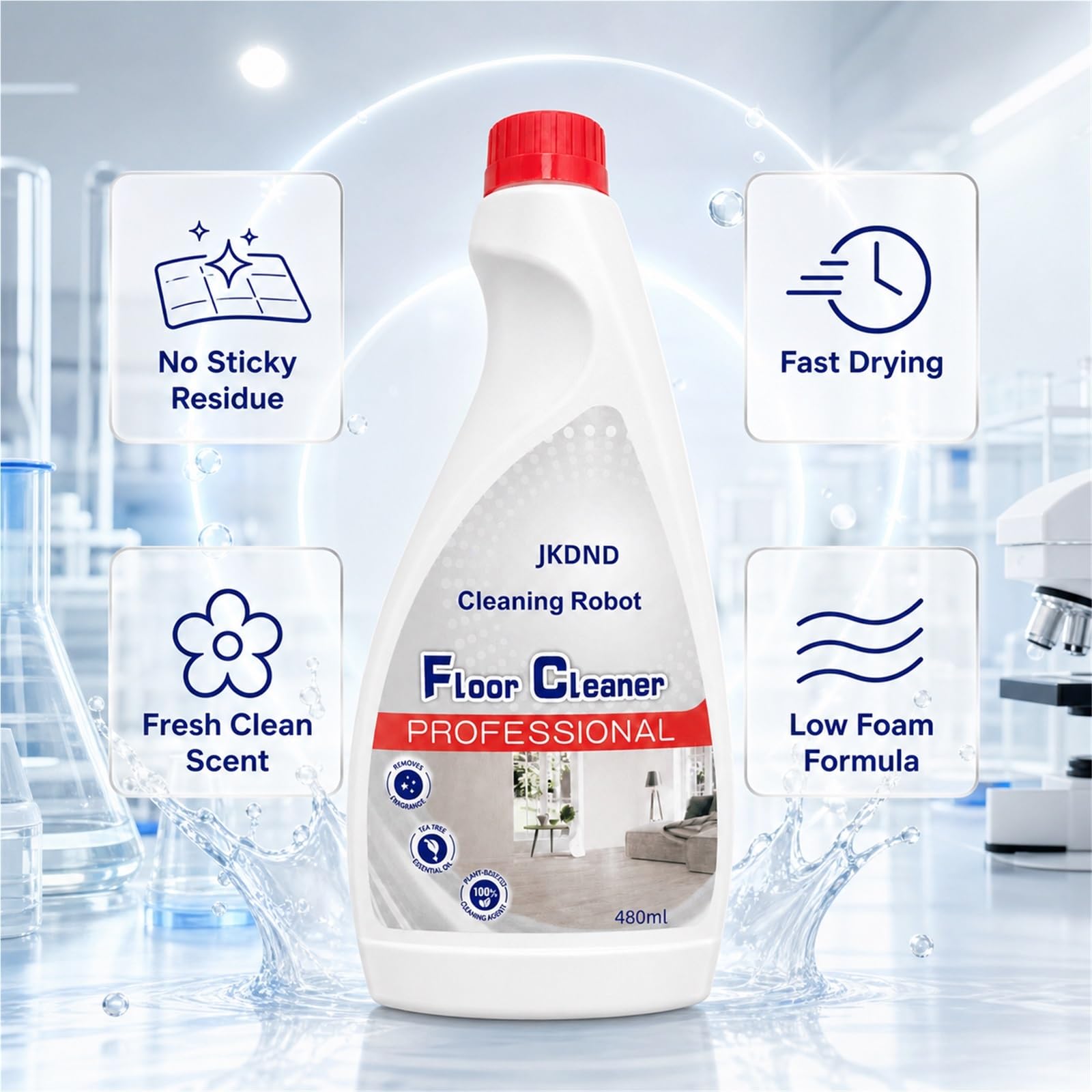 Ricarica Liquido Pulizia Pavimenti, Confezione Da 5, 480ML | Formula Vegetale A Bassa Schiuma, Rimozione Macchie Ad Alta Efficienza, Rapporto Di Diluizione 1:300, Compatibile con Roomba