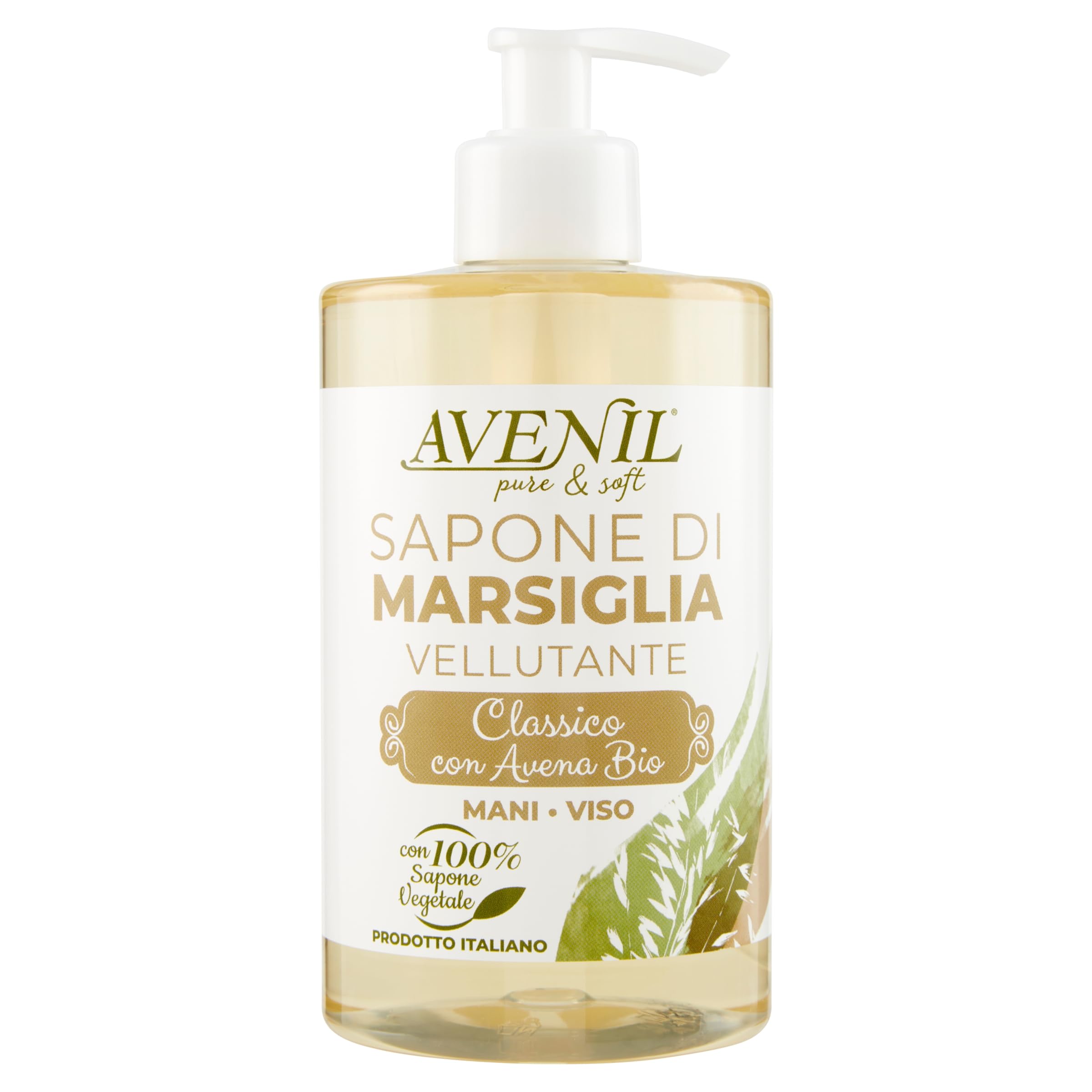Avenil Sapone di Marsiglia Vellutante Mani e Viso Classico con Avena Bio, 500 ml