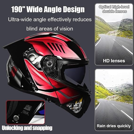 Bluetooth Modular Flip-Up Motorcycle Helmet DOT Approved with Dual Visors, Multi-Ventilation, Aerodynamic Tail Wing, Speakers for Adults Men Women - Sizes M to XXL