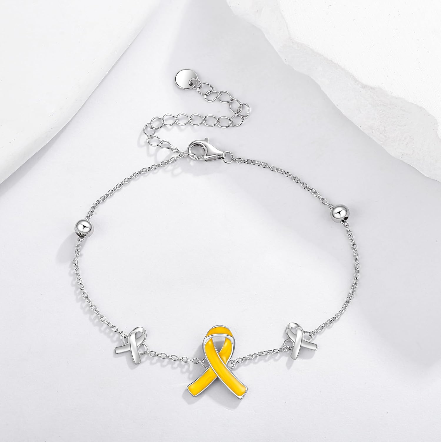 YAFEINI Bring Them Home Bracelet 925 Sterling Silver Yellow Ribbon Bracelet Cancer Awareness Ribbon Bracelets Inspirational Jewelry Gifts for Women Men - Image 3