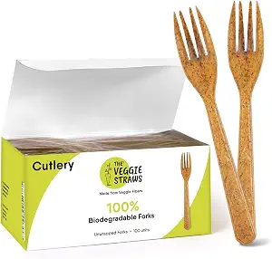 Premium Quality 100% Biodegradable Vegetable Fiber Forks - 100 pcs, 6.7 inches, Heavy-Duty, Eco-Friendly, Splinter-Free