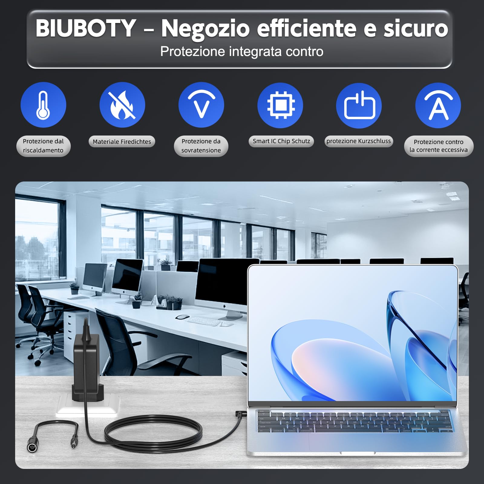 BIUBOTY Caricatore 45W Portatile 19V 2.37A Compatible con Asus Vivobook 14 15 Zenbook UX330 UX330U UX360 UX360C UX305 Q504U Q504UA Q302 Q302L Q302LA Notebook Alimentatore Caricabatteria 4.0 x 1.35mm