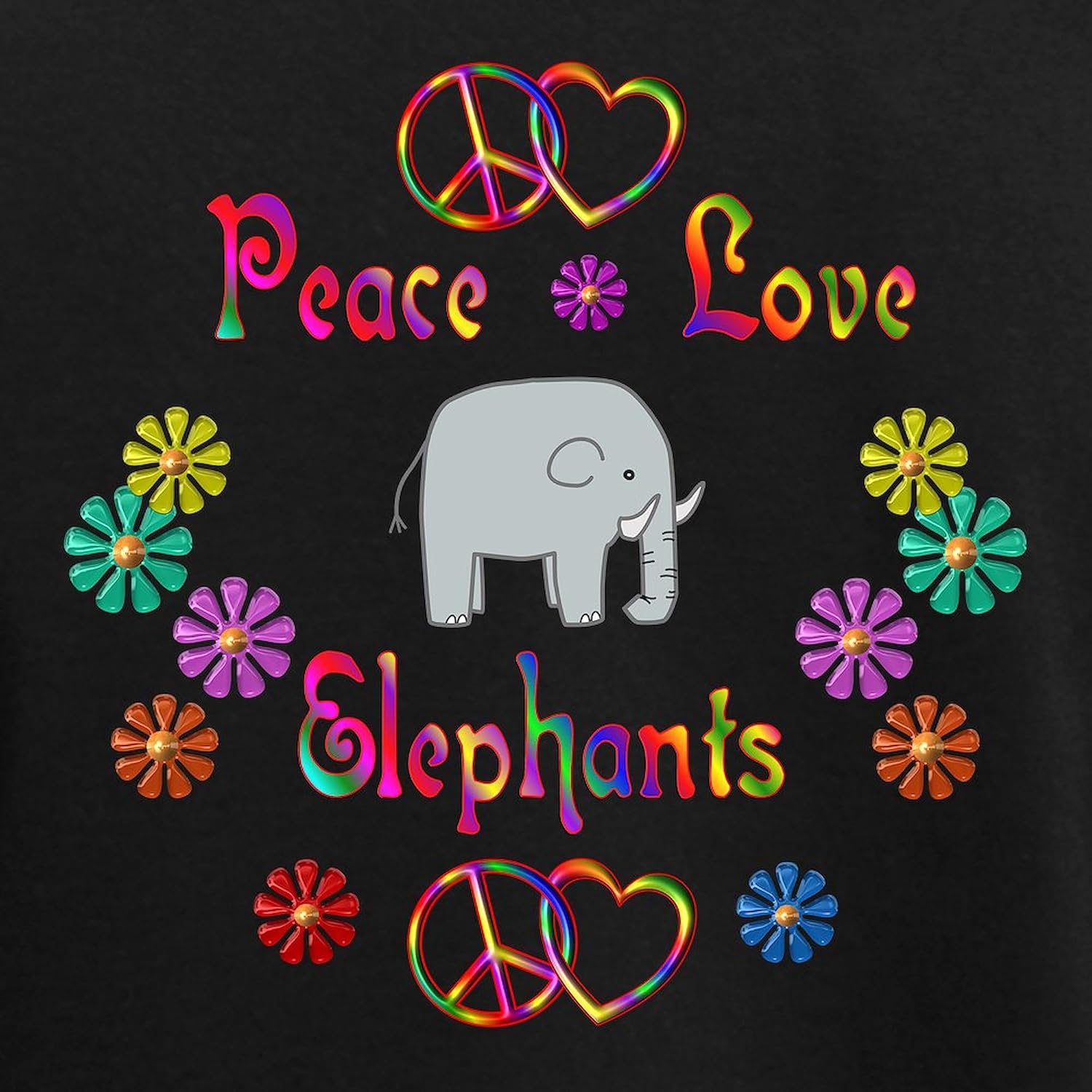 CafePress Peace Love Elephants Women's Dark Pajamas Womens Novelty PJ Sleepwear