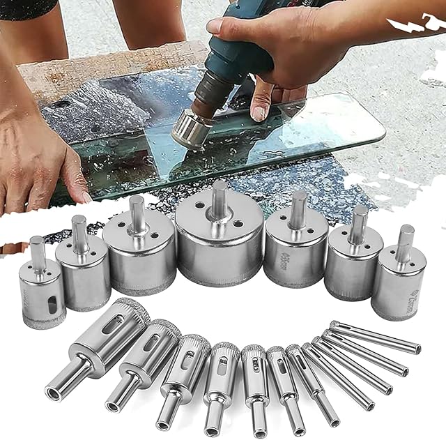 18 Pcs 6-50mm Tile Drill Bits Tile Hole Cutters Set- Hole Saw Diamond Drill Bit for Glass Tile Ceramic Marble Porcelain Cutting, Glass Core Hole Saw Sets with Diamond Coating