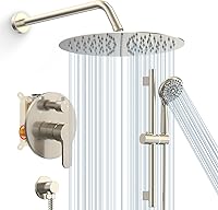 SR SUN RISE 12 Inch High Pressure Rain Shower System with 6-Spray Handheld, Slide Bar, Valve & Trim Kit - Brushed Nickel Bathroom Upgrade