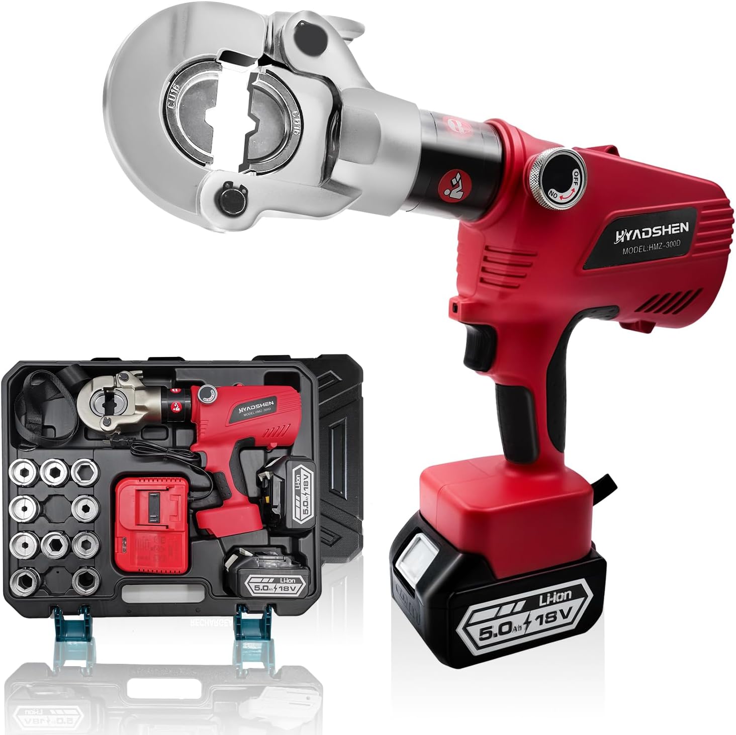 Electric Hydraulic Cable Lug Crimper Pliers Rechargeable 6 Ton Crimping Tool with 11 Dies