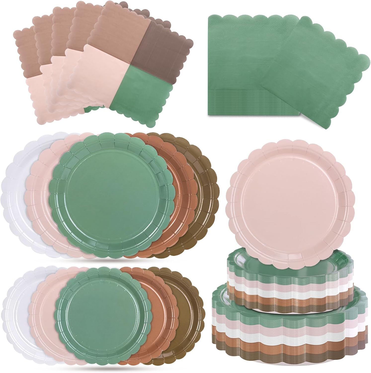 150PCS Woodland Baby Shower Plates and Napkins, Sage Green Brown Forest Animal Theme Paper Party Supplies, Woodland Forest Themed Disposable Tableware Set for Baby Shower Party Decor