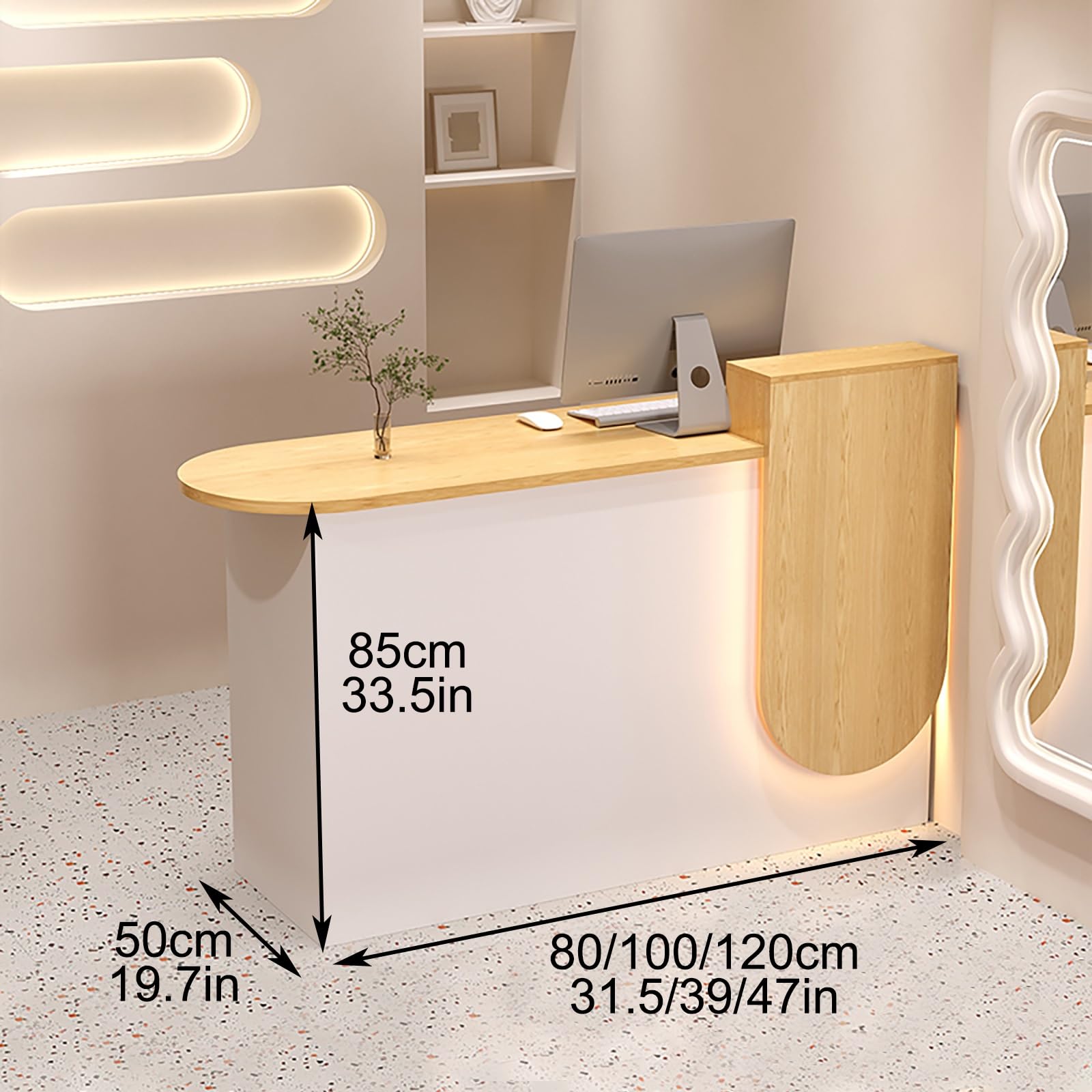 Scrivania moderna con luci a LED e ampio spazio di archiviazione, ideale per uffici, hotel e aziende, marrone (78,7 x 83,8 x 50,8 cm)