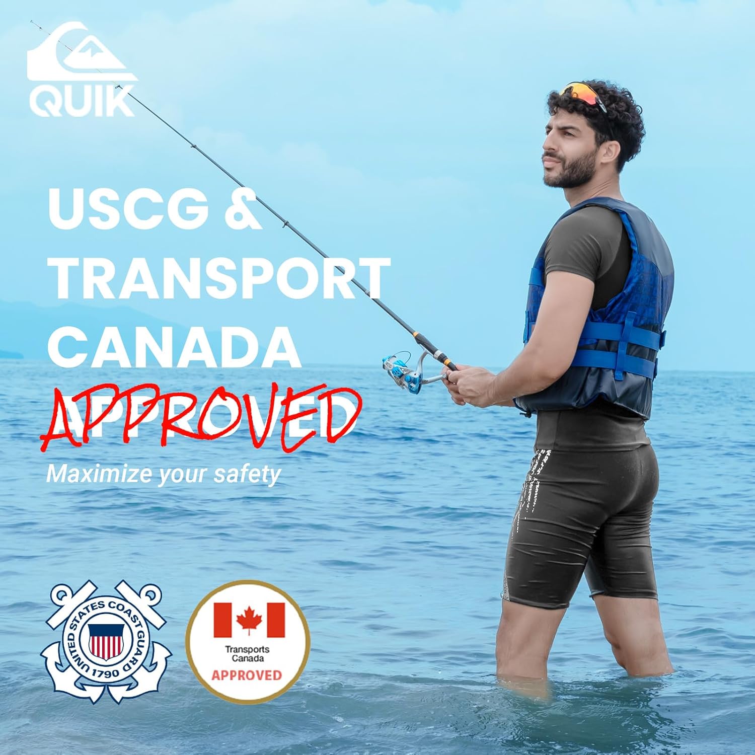 QUIKSILVER USCG Approved Men's Life Jacket Type III PFD, Lightweight EPE Foam Life Vest with Quick-Release Buckles, for Waterskiing, Boating and Kayaking Paddling Fishing Watersports