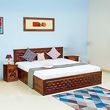 SONA ART & CRAFTS Niwar Sheesham Wood King Size Bed with Storage Box | Solid Wooden King Size Cot | Double Bed with Box for Home - Honey Finish (Assembly Included)