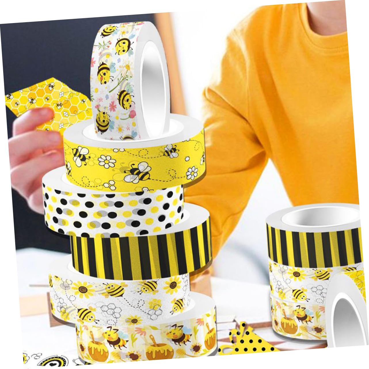 Tofficu 48 Rollos De De Flor De Abeja Cintas Autoadhesivas De Bricolaje De Papelería Artesanal Washi De Color Adhesiva Washi Con Temática De