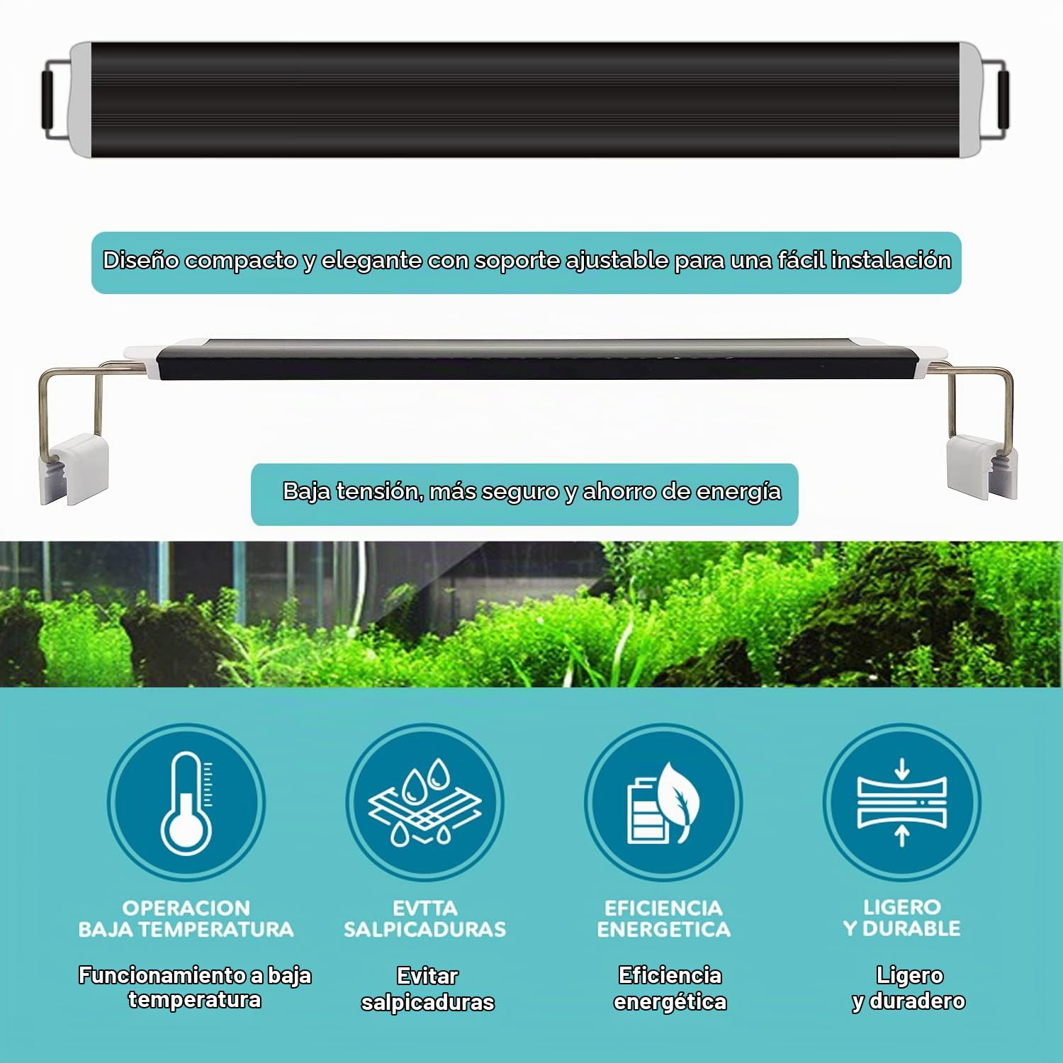 BPS Luz LED para Acuario Lámpara de Acuario 4000K Impermeable con Soporte Extensible (20W) BPS-6136