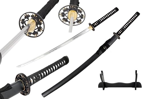 Vulcan Gear Espada samurái Katana tradicional japonesa hecha a mano con vaina y soporte de espada