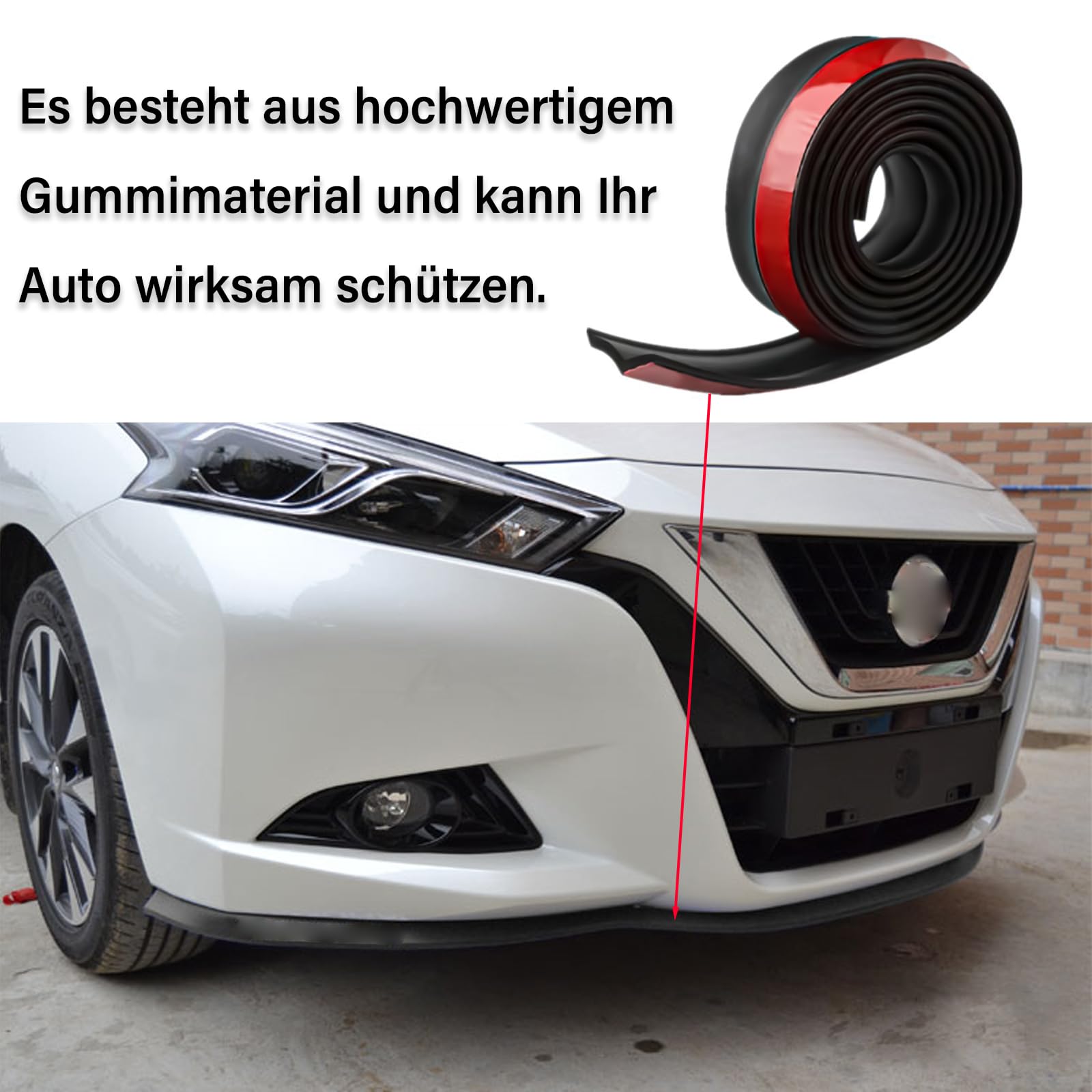 Spoiler anteriore universale per auto, 2,5 m, 2,5 m, striscia adesiva per labbro anteriore, 60 mm, per auto, camion, SUV (2,5 m)