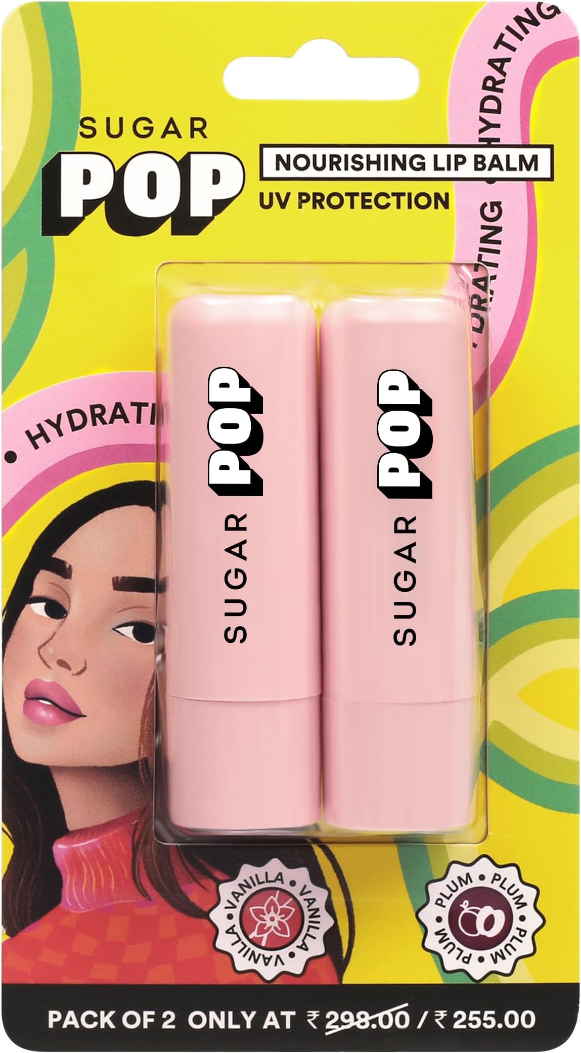 SUGAR POP Nourishing Lip Balm Pack of 2 | Shea-Butter & Avocado Oil Infused | Moisturizing & Hydrating | Intense Care | 9 gm - Vanilla and Plum (Blister Duo)