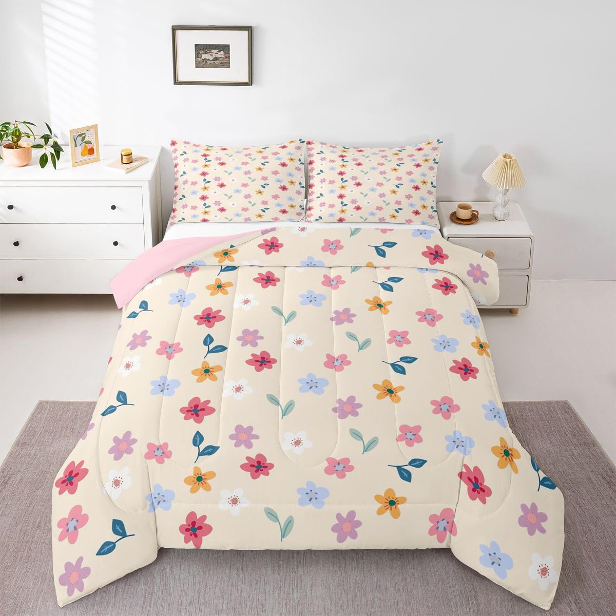 Edredón floral King con fundas de almohada juego de cama bohemio Homewish