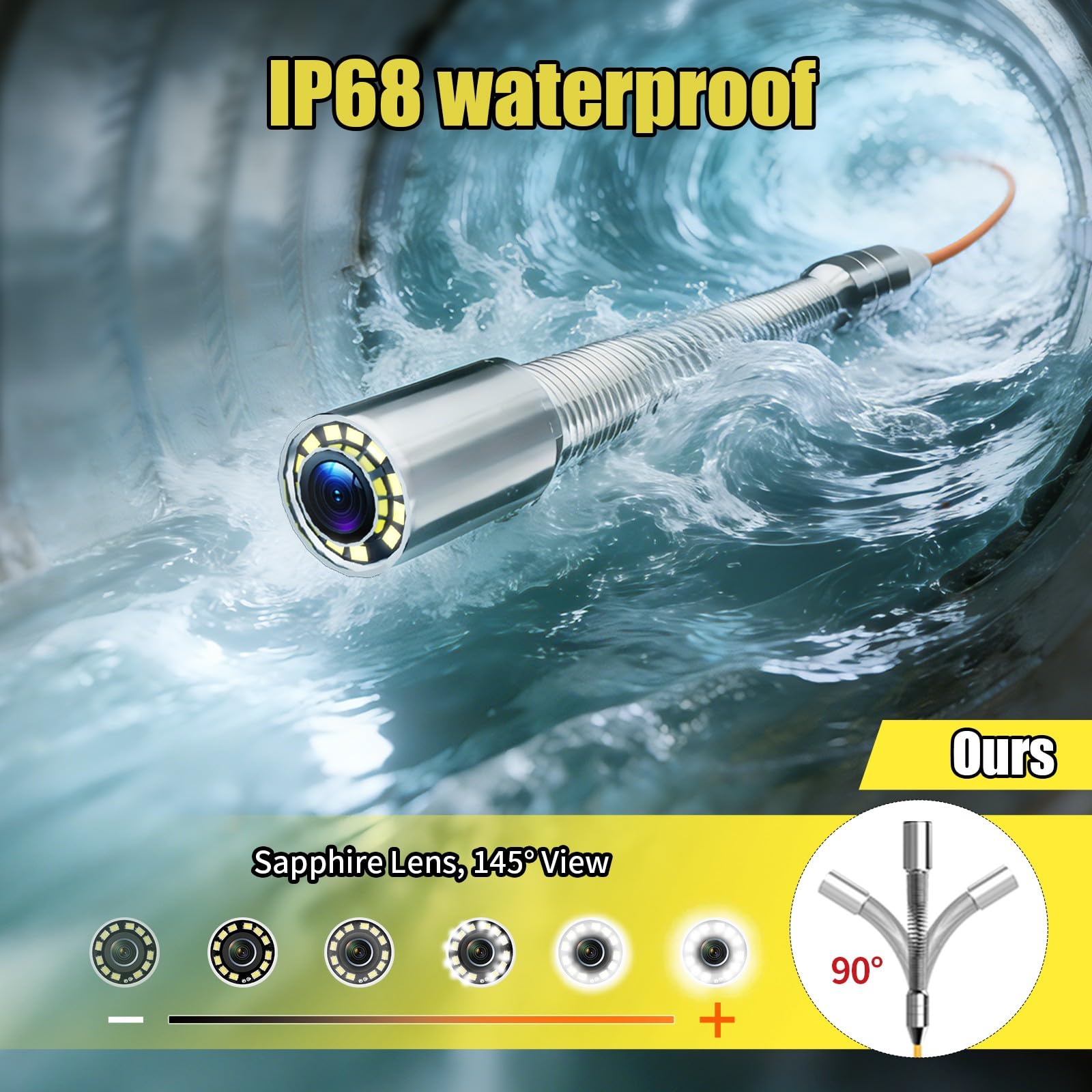 Detector De Drenajes,Borescope,Cámara De Tuberías,Pantalla AHD 7"30M | Cable Con Marcas Métricas,Sonda Autoequilibrada 18mm,1080P HD,8 Lámparas LED Blancas,Tarjeta 32G,Inspeccion Cavidades Paredes