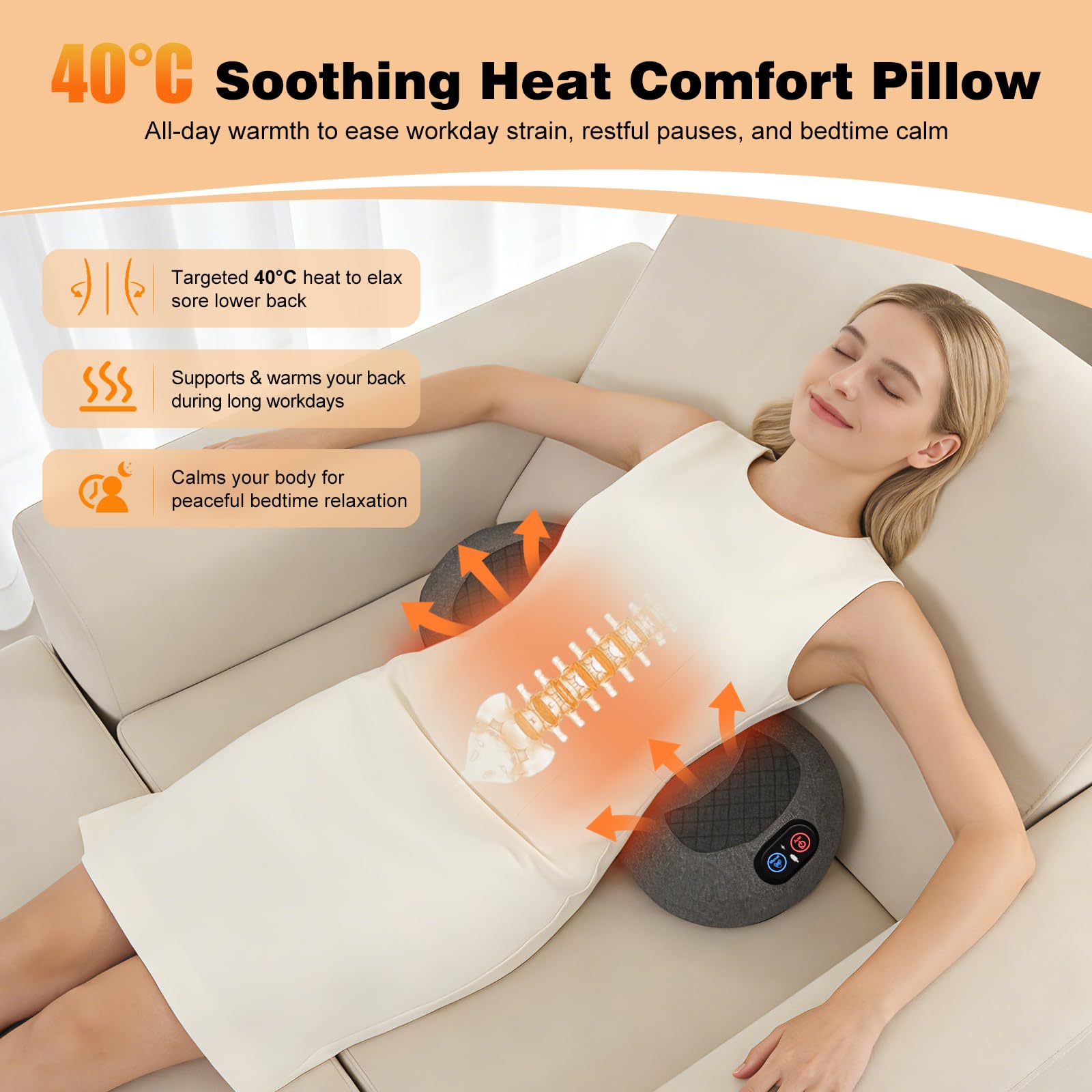 Massaggiatore lombare 3 in 1 senza fili, con calore, vibrazioni e trazione, sollievo da sciatica e dolore spinale, cuscino ergonomico di supporto lombare in memory foam per letto, sedia da ufficio