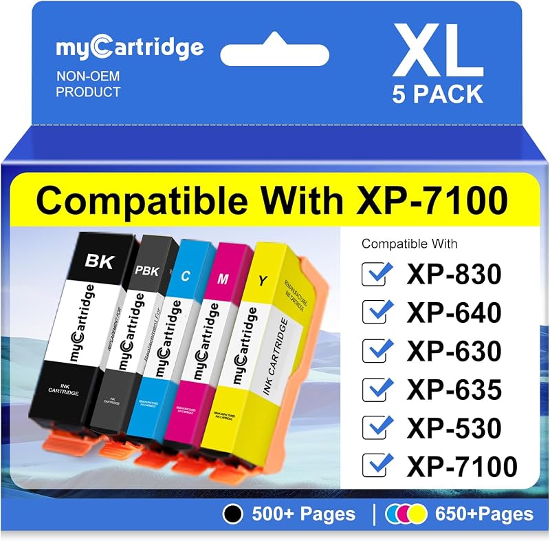 myCartridge Remanufactured Ink Cartridge Replacement for Epson 410XL Ink | Compatible with Expression XP-7100 XP-640 XP-830 XP-630 XP-635 XP-530 Printer,5 Pack(Black, PBK, Cyan, Magenta, Yellow)