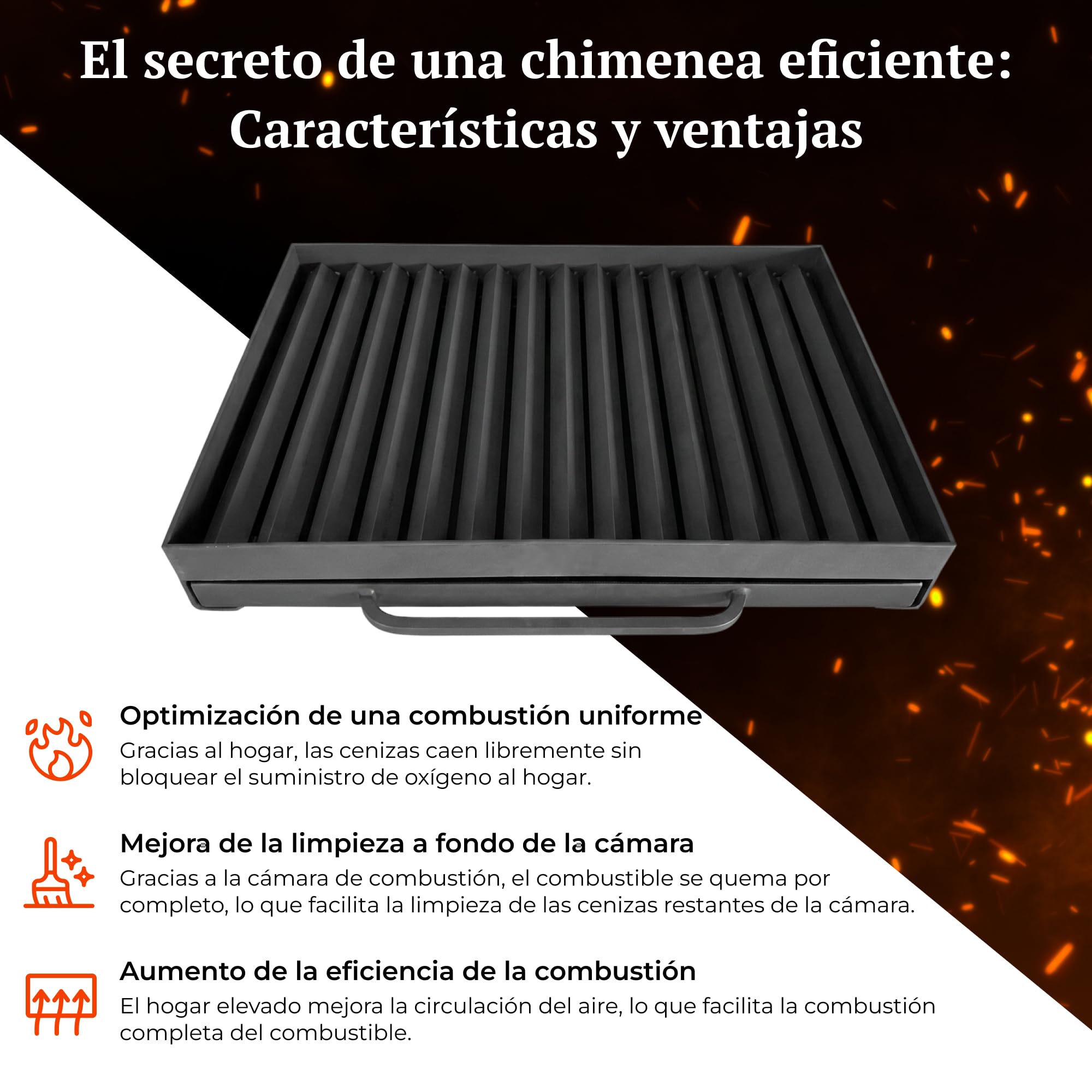PDG | Brasero/Parrilla de leña a Medida con cajón de Cenizas | Parrilla para Chimenea, Barbacoa y Cocina Exterior | Estructura de Acero | Rejilla Acanalada | Insertable o Independiente