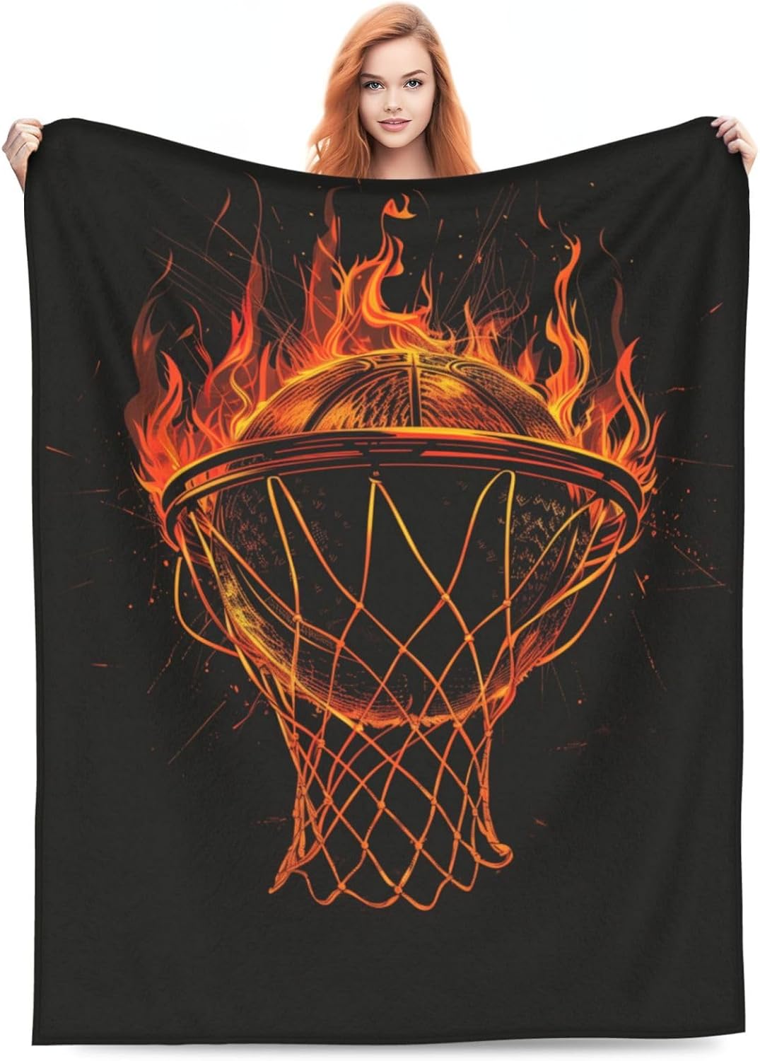 Basketball Blanket for Boys Girls, Flannel Basketball Blankets Gifts, Basketball in Fire Throw Blanket for Sofa Couch Bed Living Room Soft Warm Cozy Basketball Decor 50" x 40"