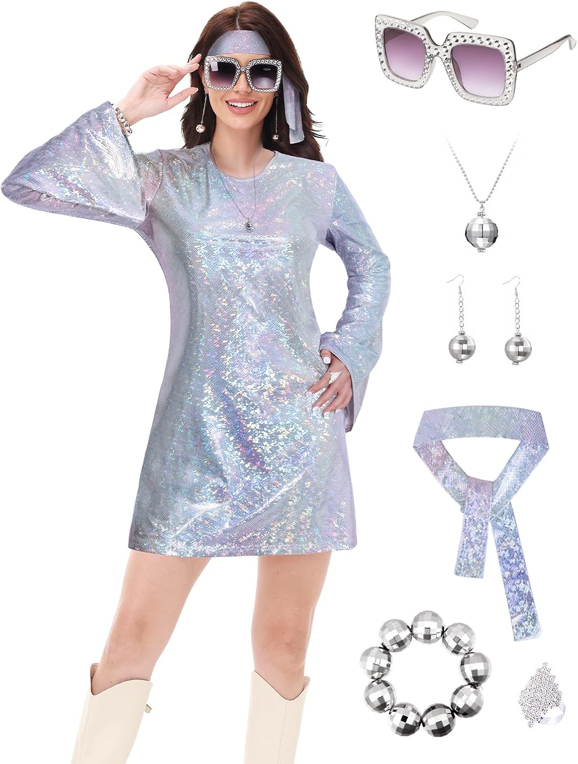 70s Disco Outfit Women - Vintage Sequin Go Go Dance Dress Costume - Shiny Disco Dress for 70's Theme Parties