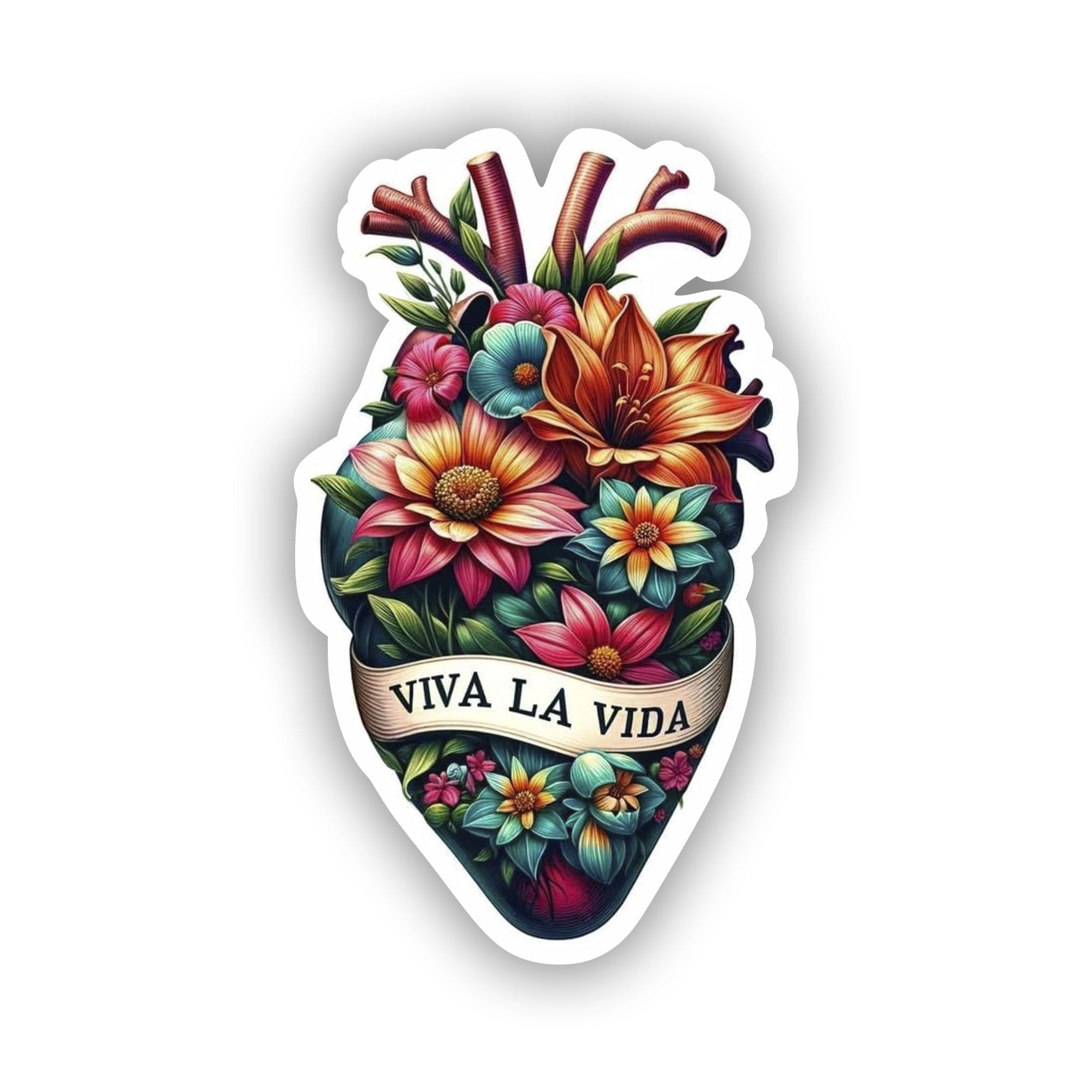 Viva LA VIDA Sticker Flowers Mexican Heart Сalcomania Inspired Waterproof Vinyl Decals for Laptops Cars Bottles Cultural Motif Art Tumbler (4 in)