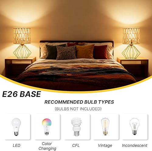 Miniatura 4 de Hamilyeah Juego de 2 lámparas de mesa (sombra de lana dorada, paquete de 2)