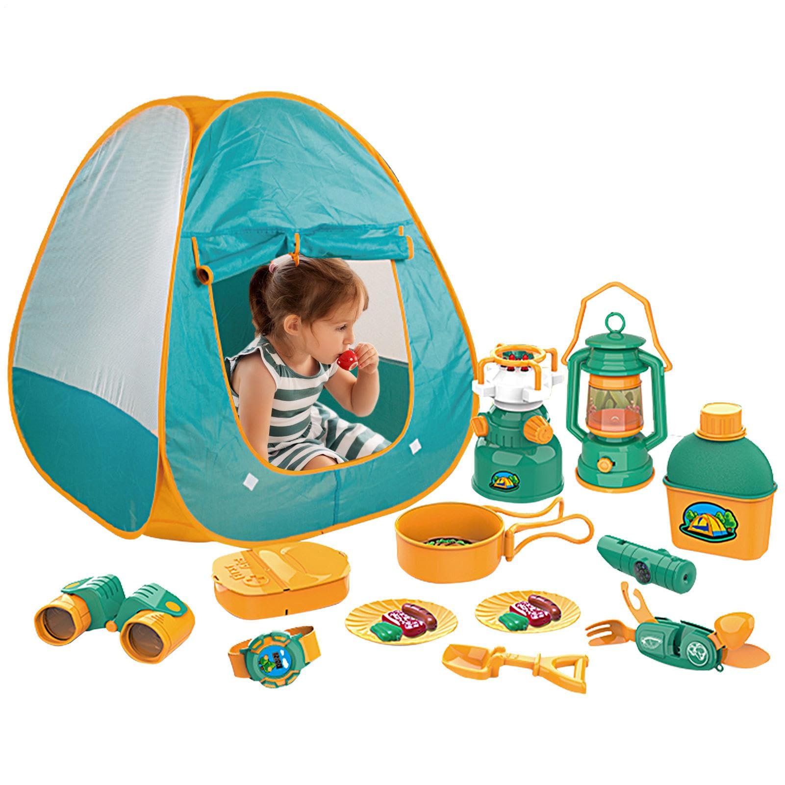Set tenda da campeggio Giocattoli per bambini Set di 21 include tenda da, | Include tenda da campeggio per bambini, falò, lampada a olio, cibo finto per