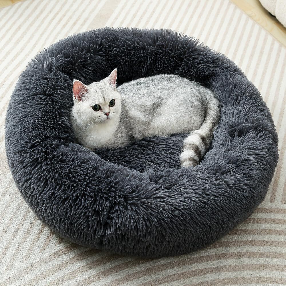 Fhodigogo Dog Bed Donut Dog Bed Small Dog Bed Fluffy Dog Bed Doughnut Dog Bed Cat Donut Bed Round Dog Bed Calming Pet Bed Warm Cat Bed Plush Dog Bed Puppy Dog Bed (M For 5KG) - Image 2